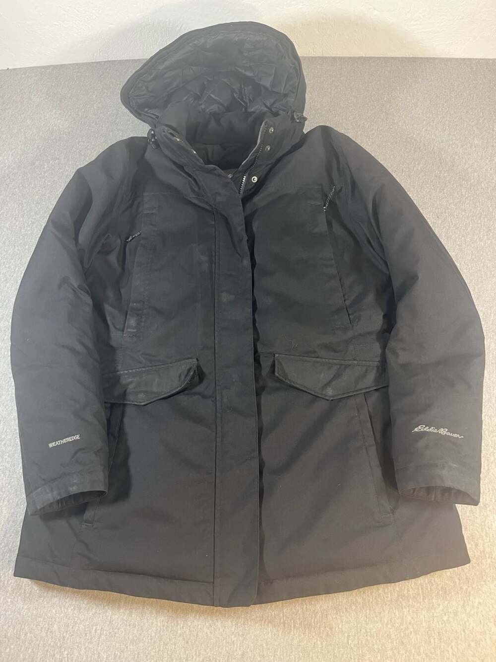 Eddie Bauer Black WeatherEdge Insulated Parka Winter Coat Women’s Size L